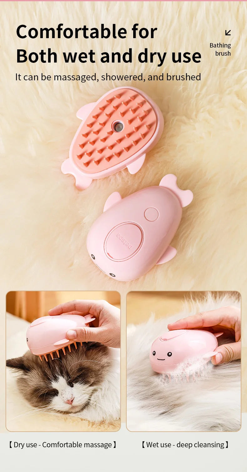 PawMist Pro – 3-in-1 Electric Pet Grooming Brush with Steam