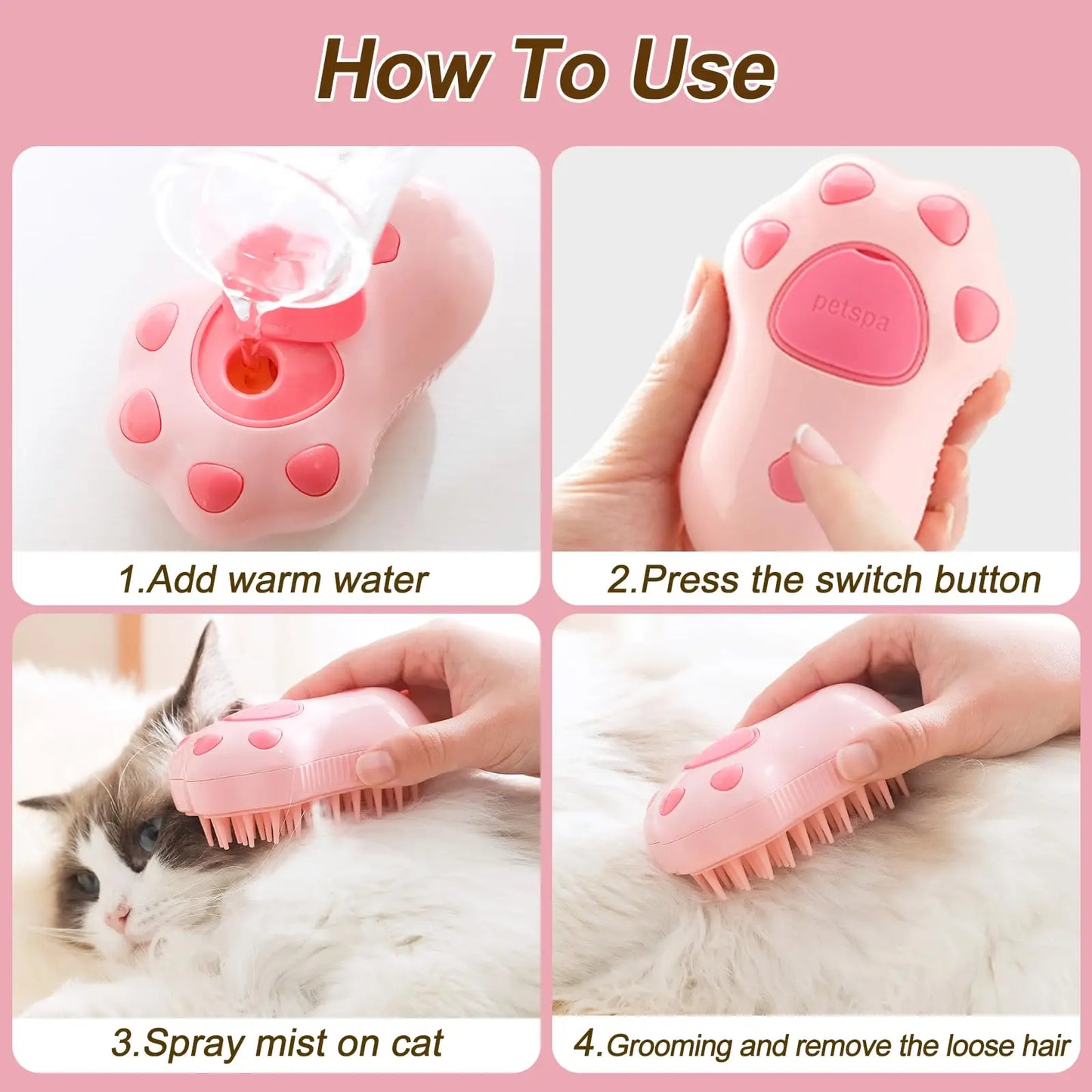 PawMist Pro – 3-in-1 Electric Pet Grooming Brush with Steam